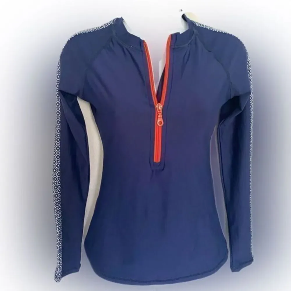 J Crew Rashguard Top - S navy. Red , white quarter zip , polyester spandex